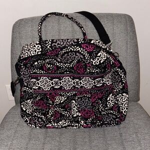 Vera Bradley Black and Purple Travel Duffel Bag with Crossbody and Handles